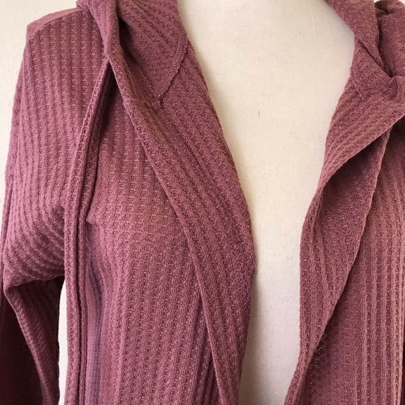 Love Riche Loveriche Mauve Pink Long Line Hooded Waffle Knit Duster Pockets S - Picture 7 of 9
